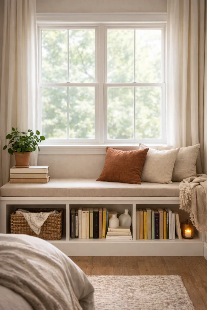 Under-Window Bookshelf Bench Style