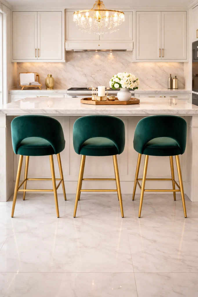 Velvet Upholstered Curved Back Stools Idea