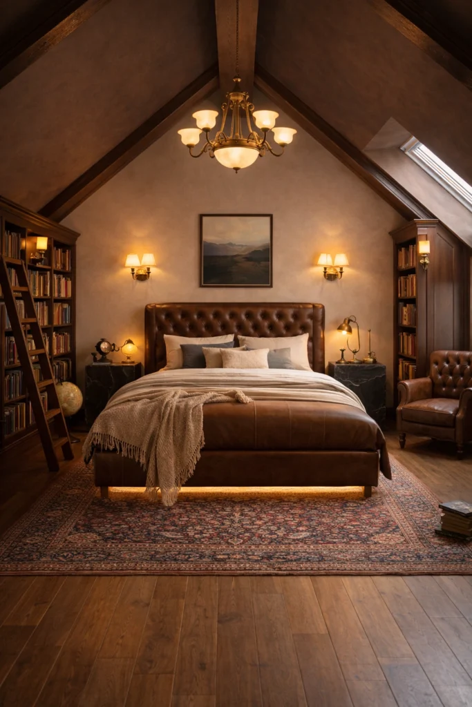 Vintage Library Attic Bedroom Style