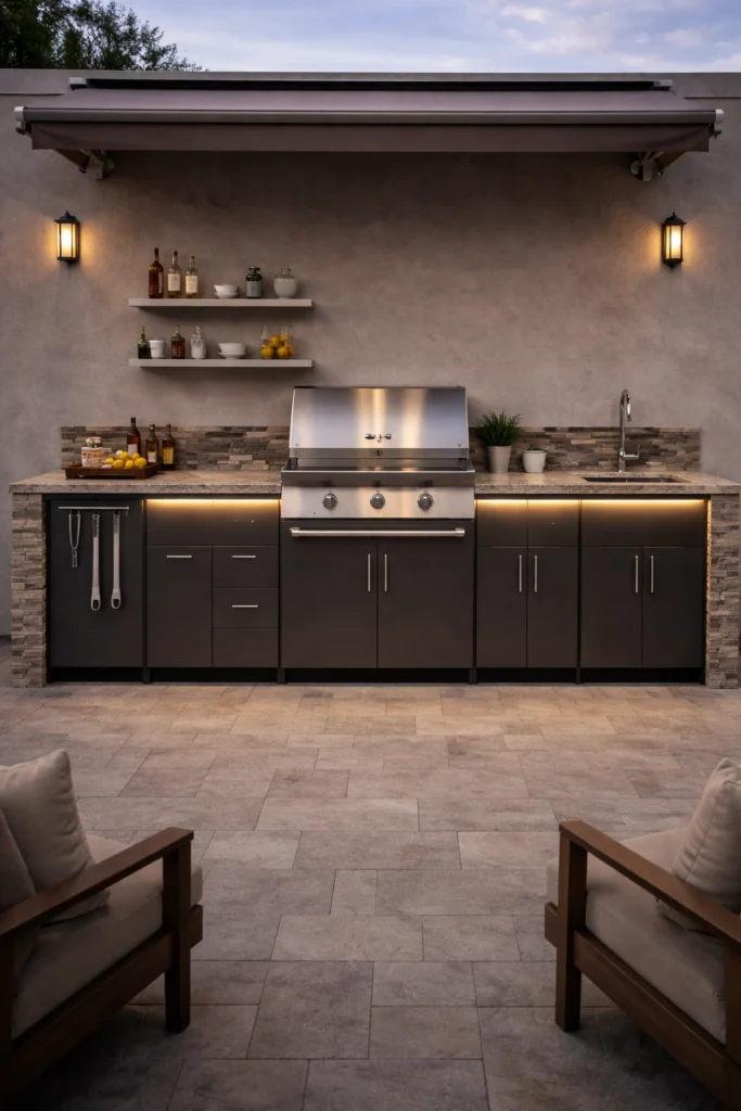 Wall-Mounted Backyard Outdoor Kitchen Idea
