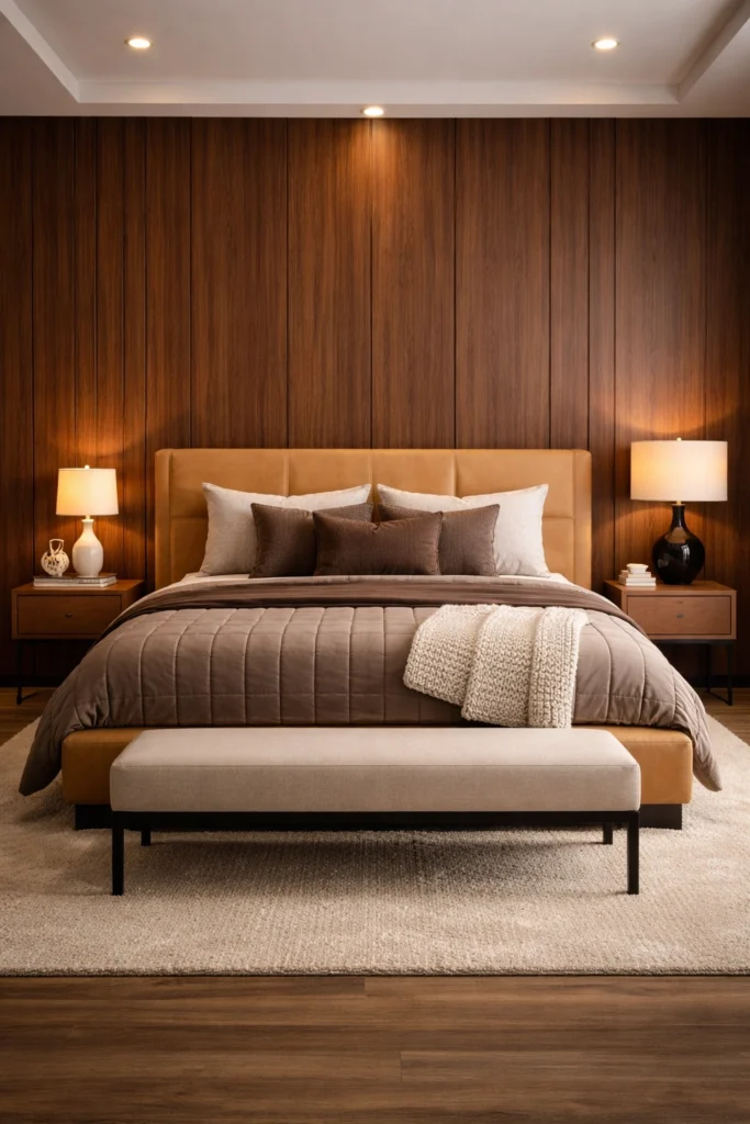 Walnut Panel Statement Bedroom Style