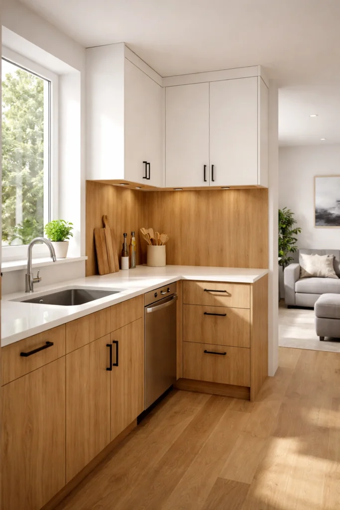 Warm Wooden Compact Kitchen Idea