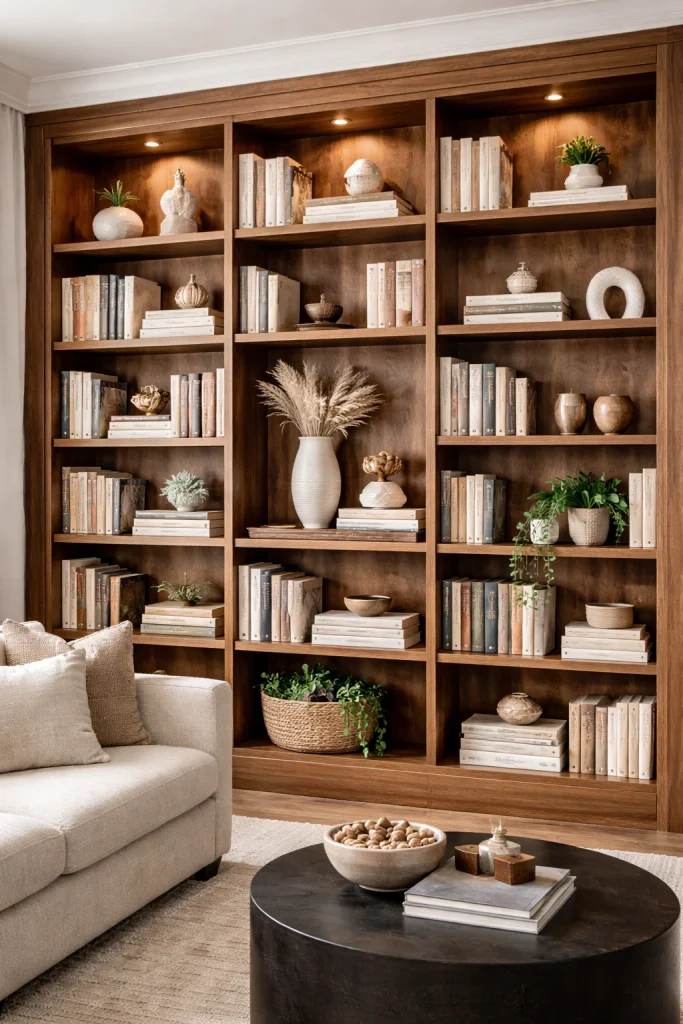 Warm Wooden Modern Library Wall Style