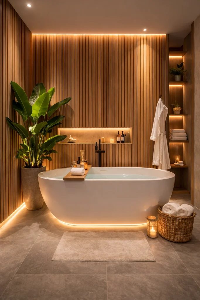 Wood Panel Luxury Spa Bathroom Style