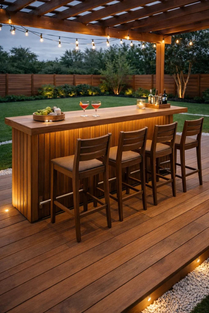 Wooden Deck Backyard Bar Idea