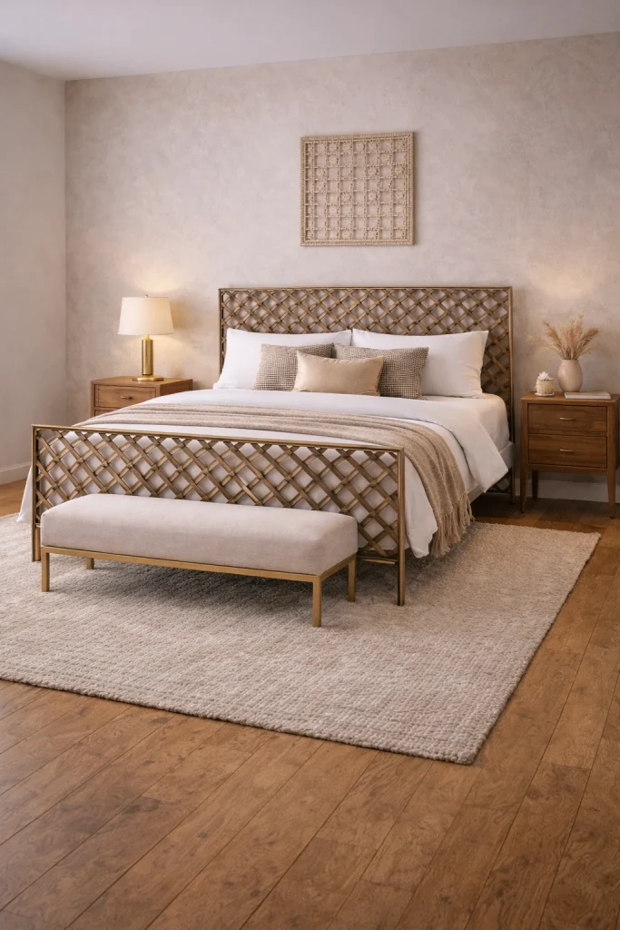 Woven Metal Lattice Bed Frame Style