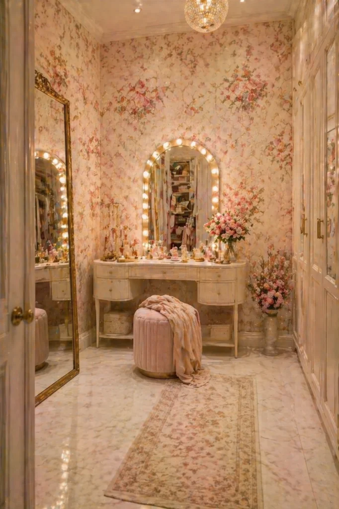 Antique Pink Bouquet Dressing Room Wall Idea