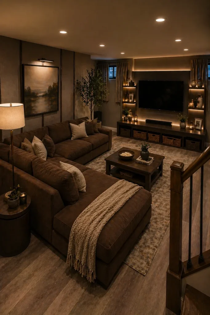 Basement Lounge with Cocoa Sectional Idea