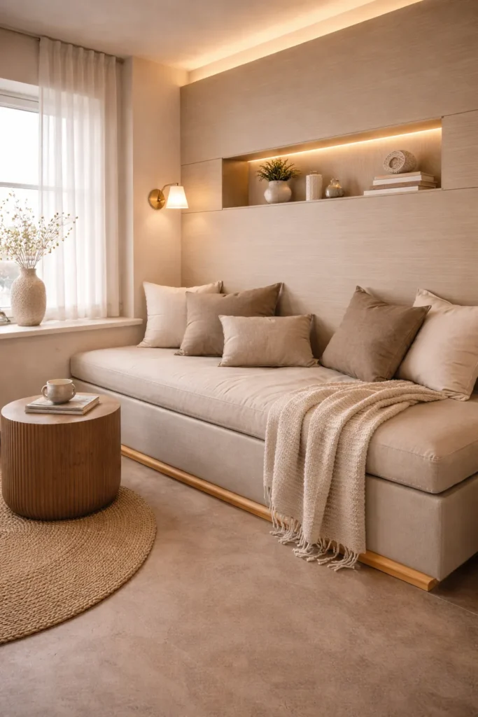 Beige Studio Corner with Floating Daybed Nook Idea