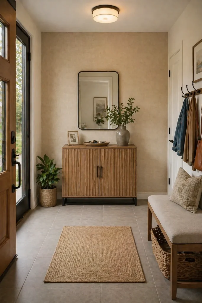 Beige Linen Texture Entryway Wall Idea
