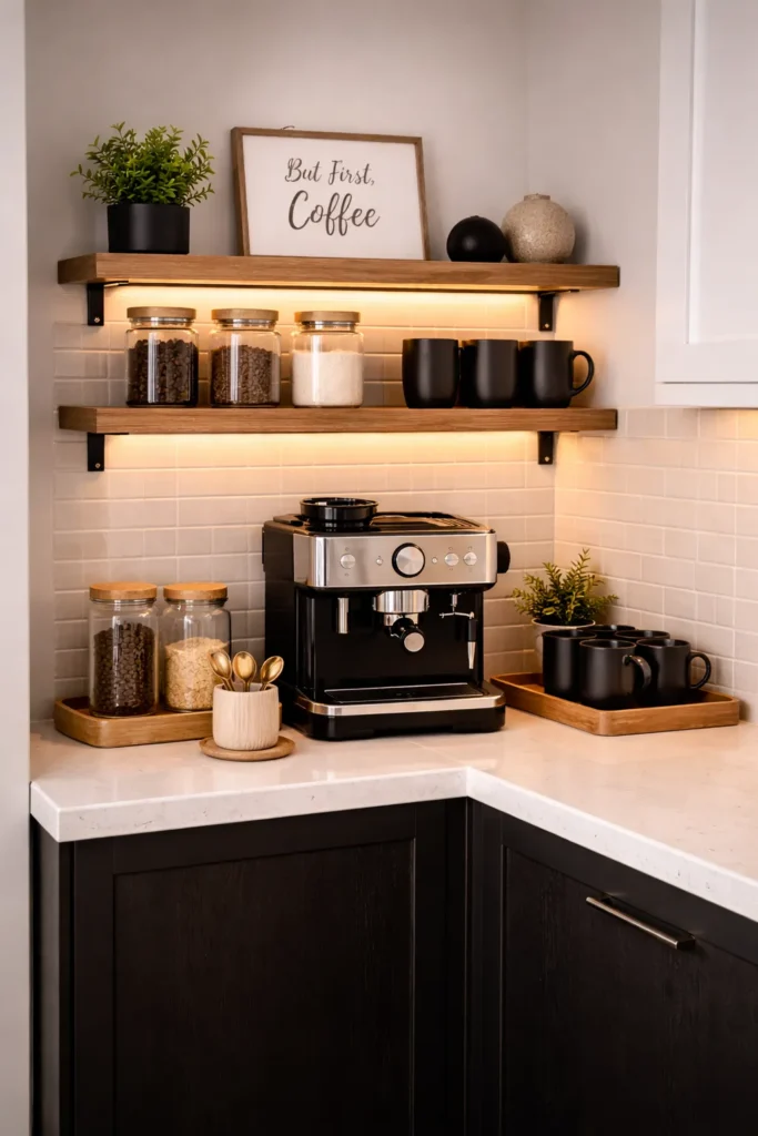 Black & Wood Coffee Station Idea
