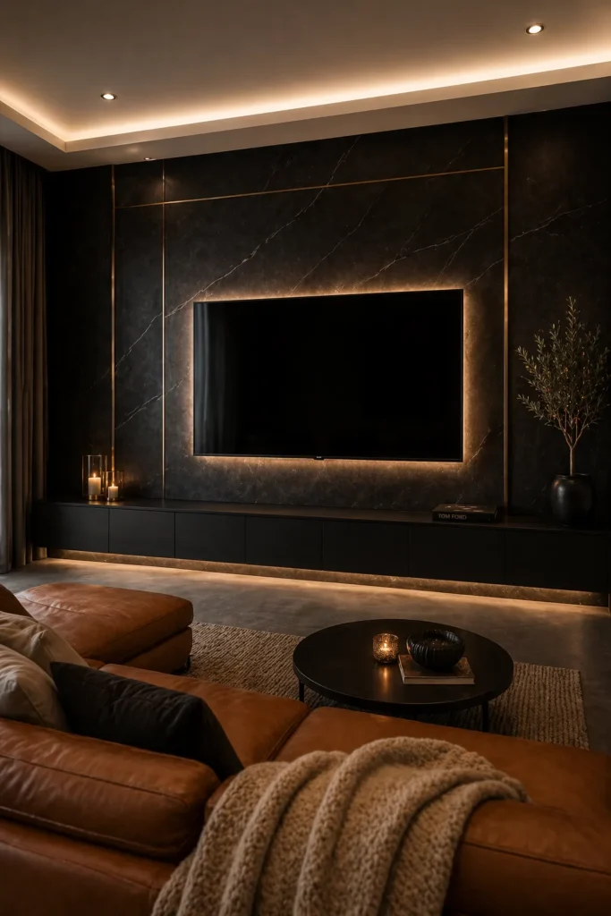 Black Stone Statement Media Wall Idea