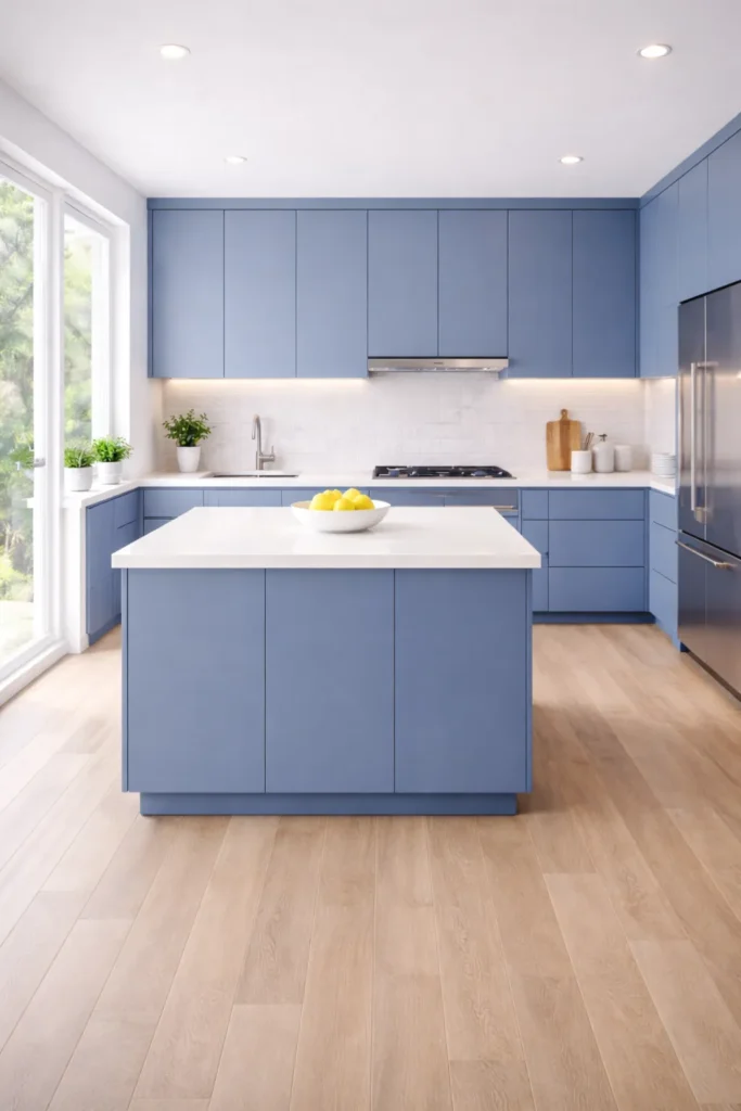 Blue Kitchen with Bright Natural Light Idea