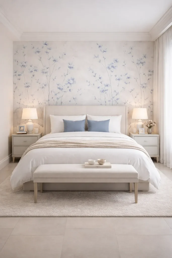 Blue Wildflower Wallpaper Cozy Bedroom Idea