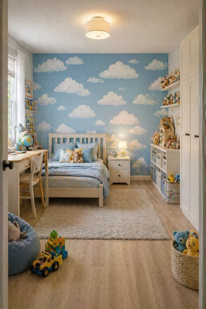 Blue Sky Cloud Kids Room Wall Idea