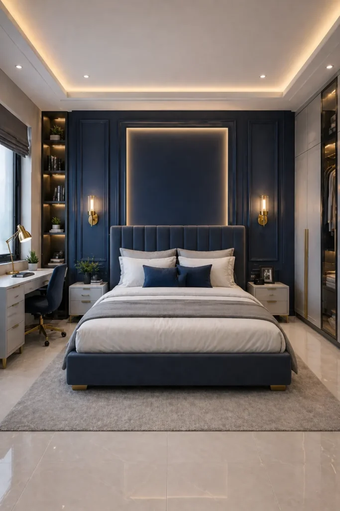 Blue Panel Contemporary Bedroom Idea