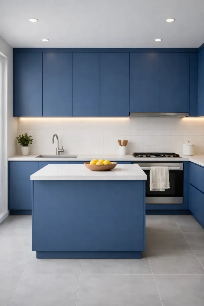 Blue Kitchen with Modern Minimalist Design Idea