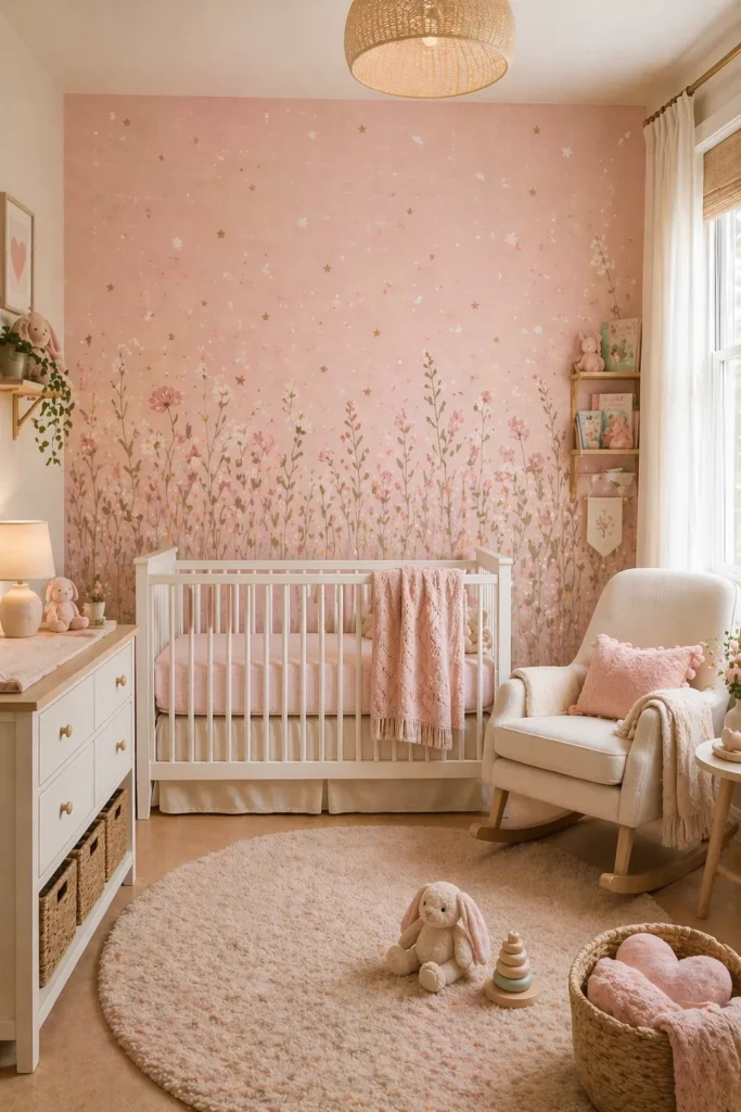 Blush Star Meadow Wallpaper for Nursery Room Idea