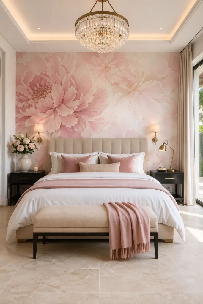 Blush Petal Pink Wallpaper for Master Bedroom Elegance Idea