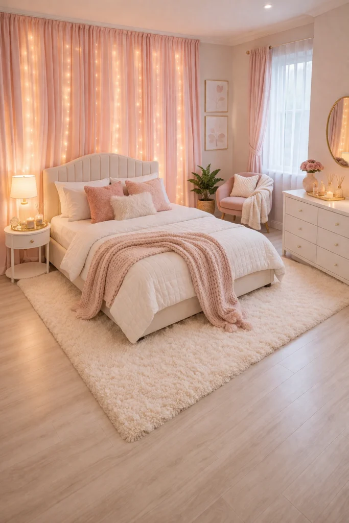 Blush Pink Curtain Backdrop Bedroom Idea