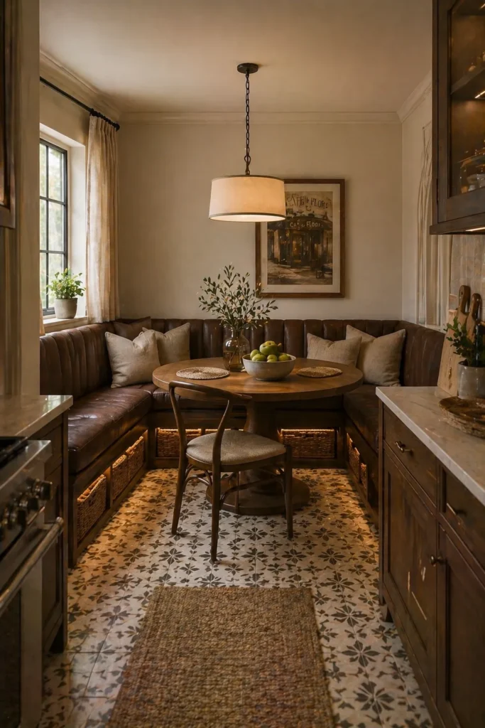 Breakfast Nook with Brown Bench Seating Idea