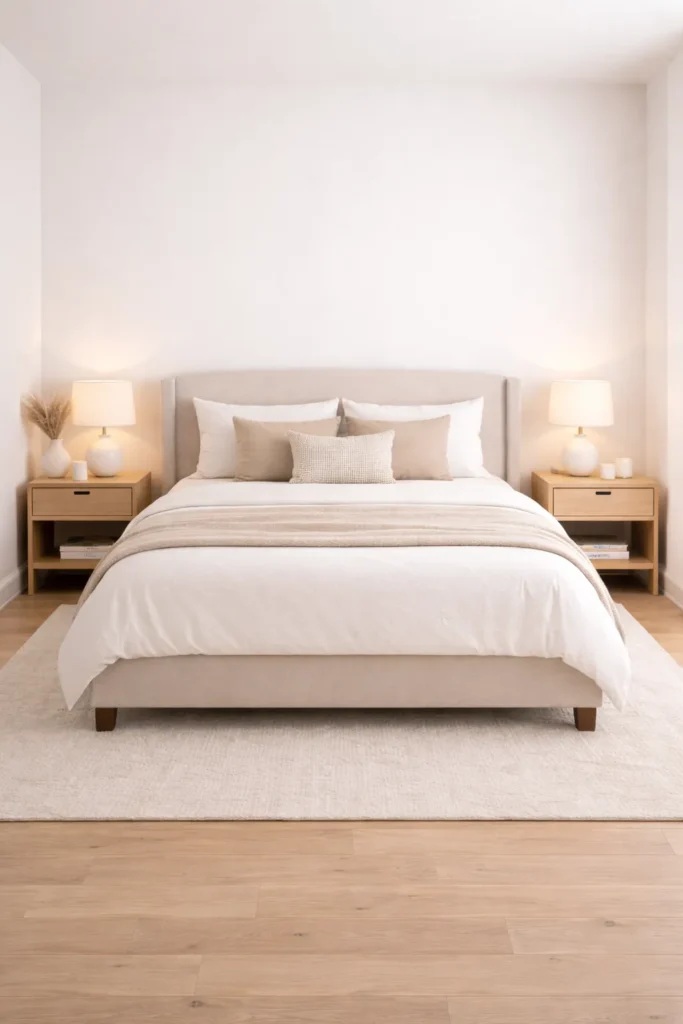 Bright Minimal Bedroom With Soft Beige Layers Idea