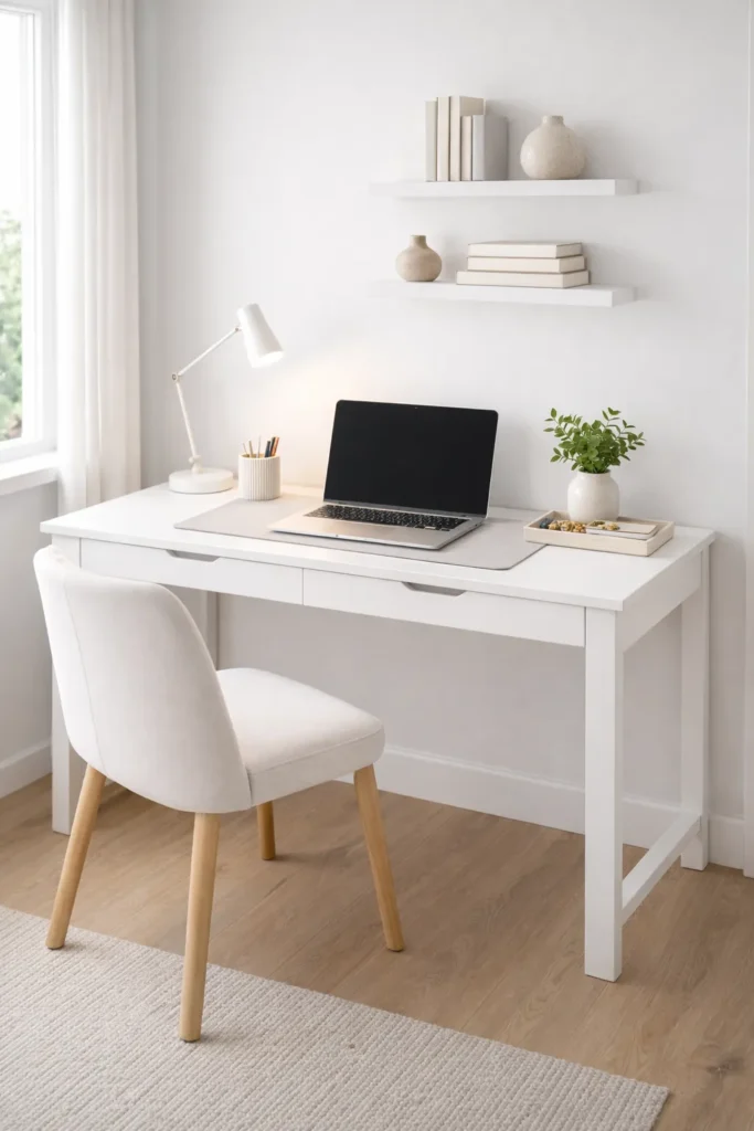 Bright White Study Desk Setup Idea