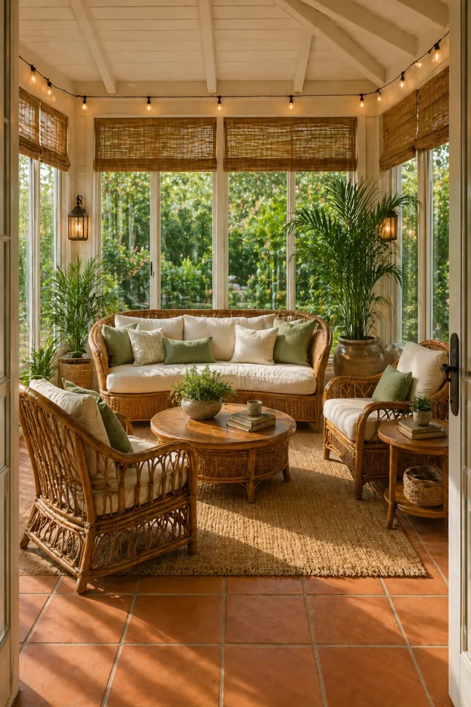 Bright Sunroom with Brown Rattan Seating Idea