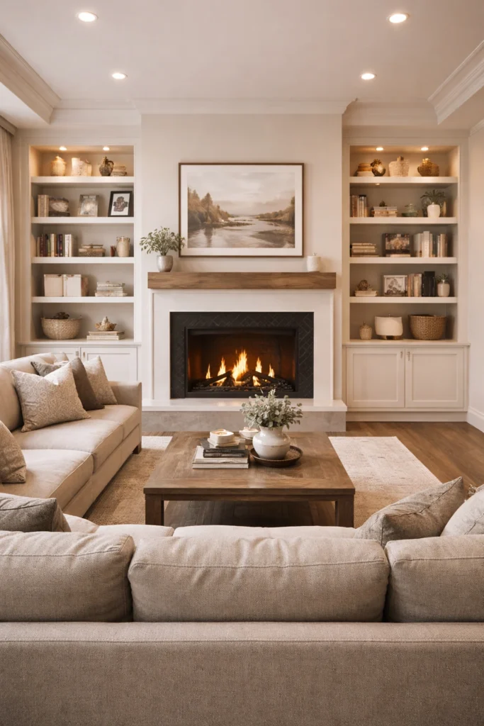 Built-In Fireplace With Bookshelves Idea