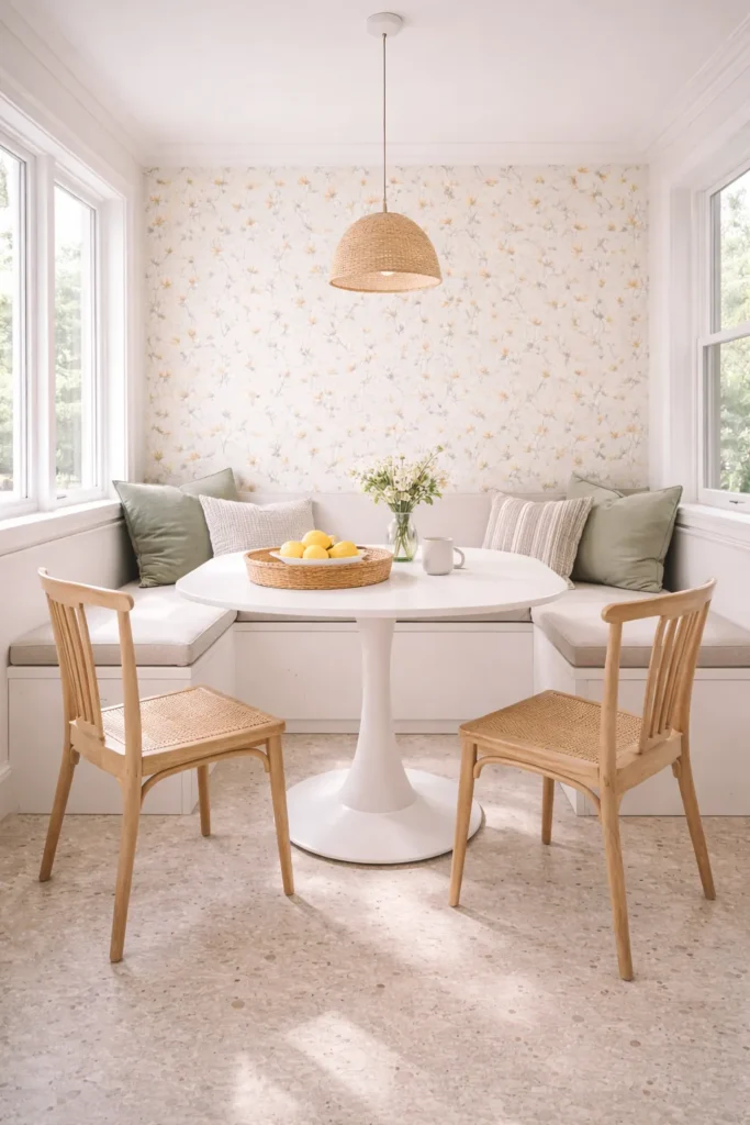 Butter Yellow Floral Wallpaper Sunny Breakfast Nook Idea