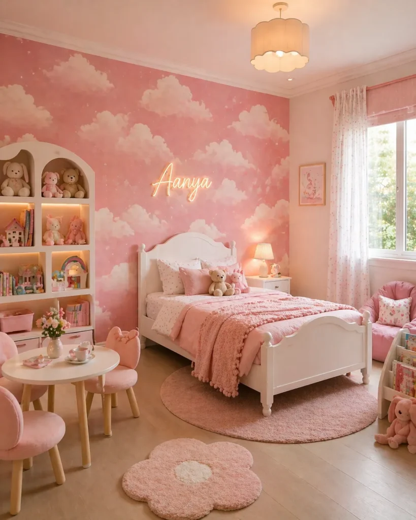 Candy Pink Cloud Wallpaper for Kids Girl Room Idea