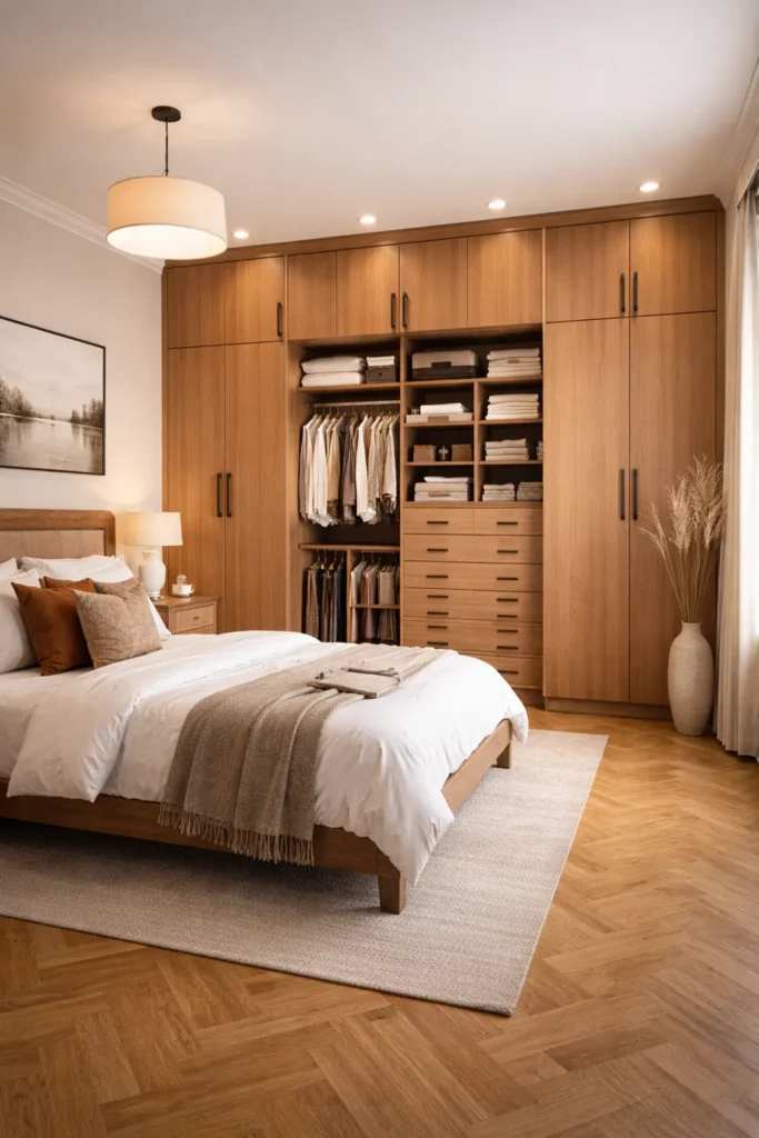 Cedar Finish Wardrobe with Ribbed Doors Idea