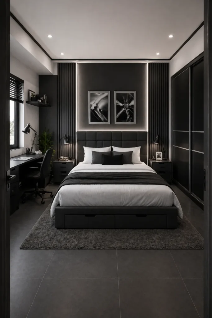 Charcoal Stripe Bedroom Idea