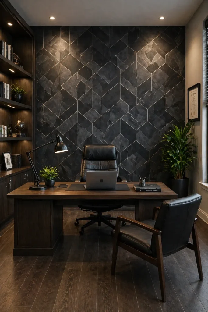 Charcoal Geometric Office Power Wall Idea