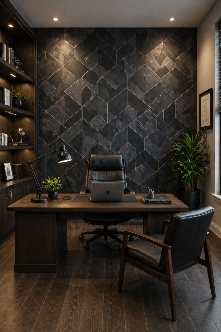 Charcoal Geometric Office Power Wall Idea