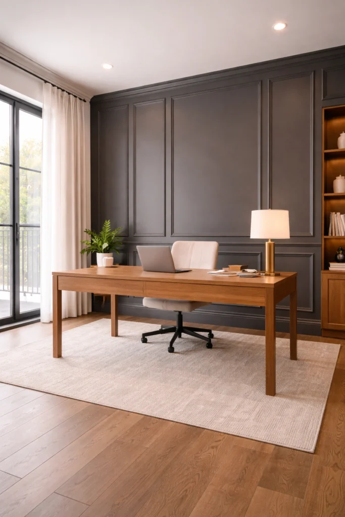 Charcoal Raised Panel Home Office Wall Idea