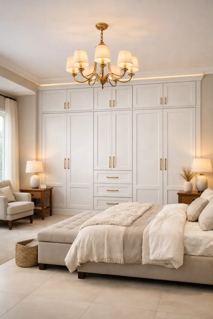 Classic White Shaker Wardrobe with Brass Handles Idea
