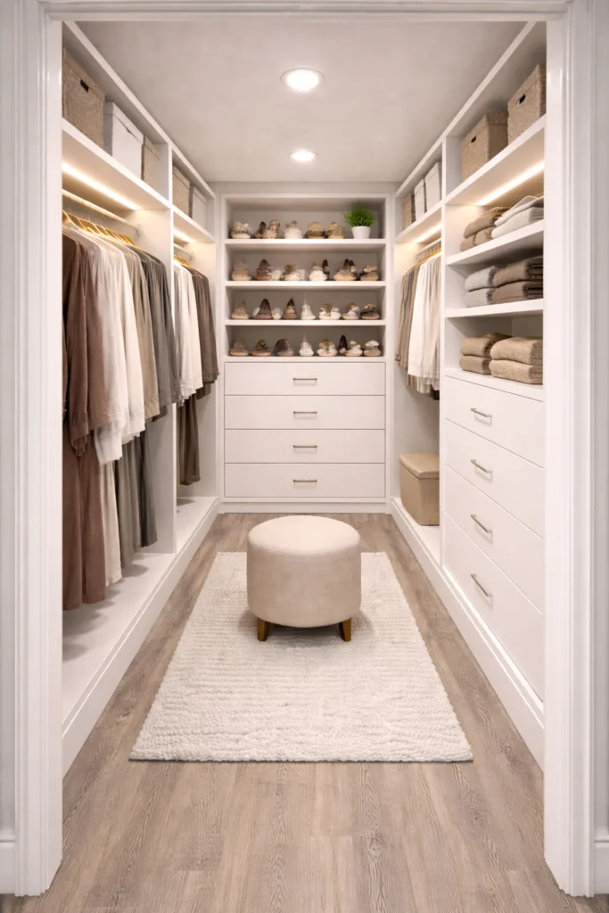 Closet With Mixed Open And Closed Storage Idea