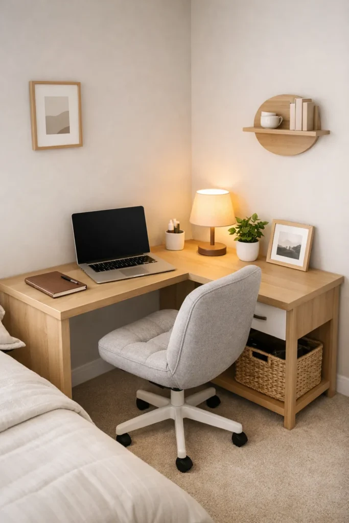 Compact Corner Bedroom Desk Setup Idea