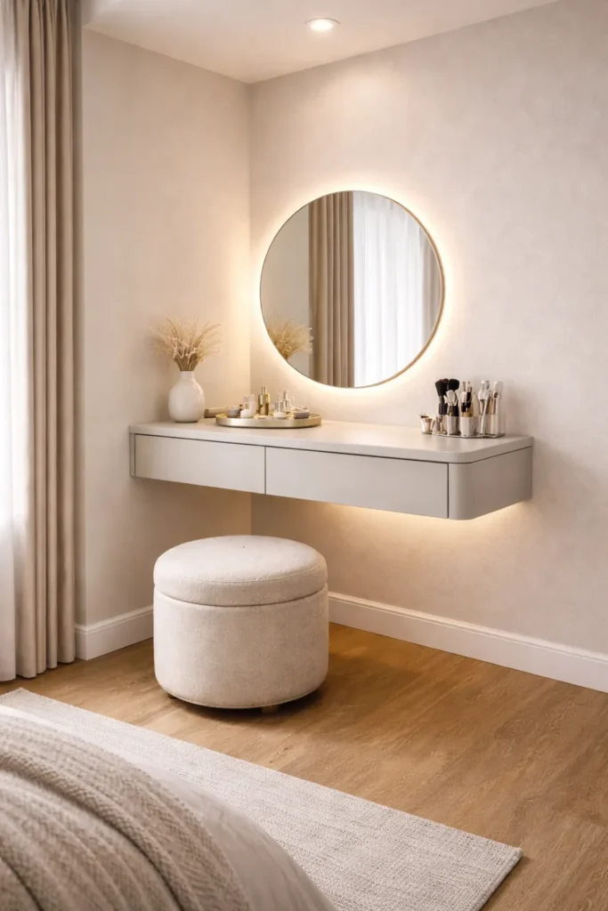 Compact Floating Corner Vanity Idea