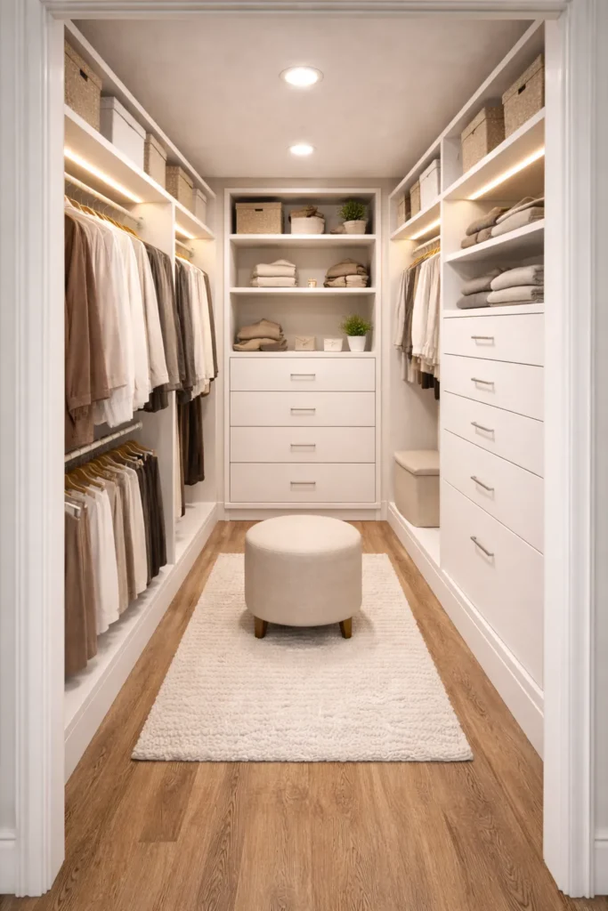 Compact Walk-In Closet With Drawer Focus Idea