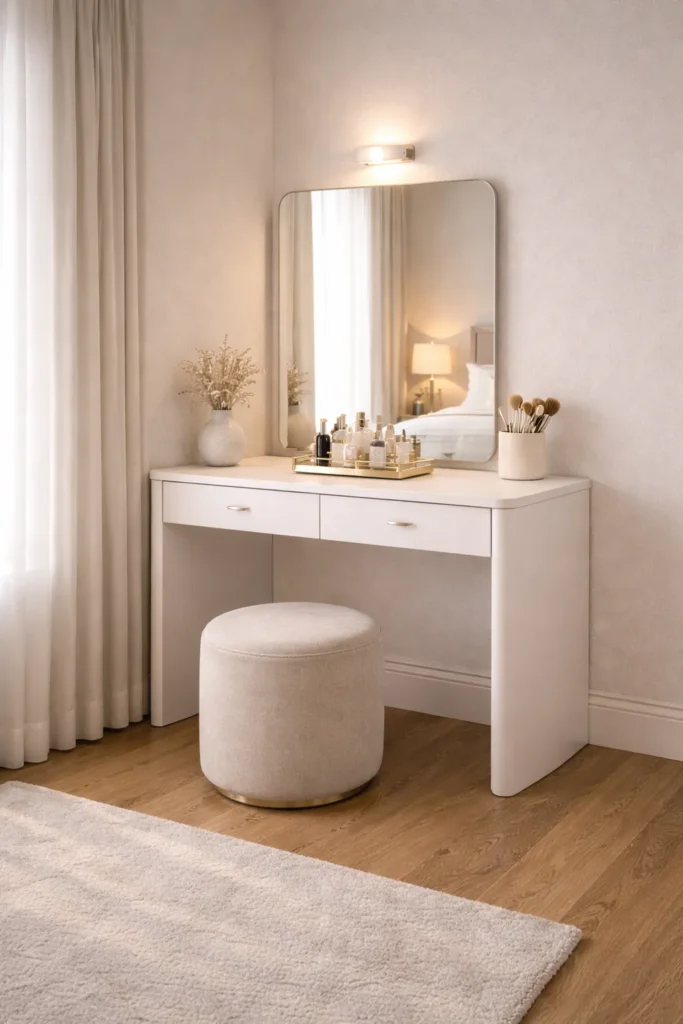 Compact Corner Vanity for Small Bedroom Idea