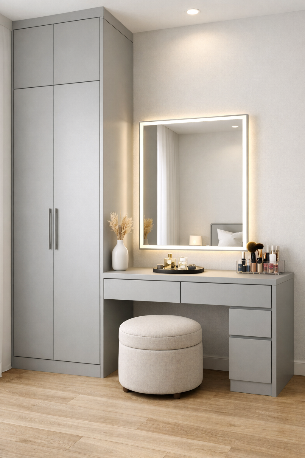 Compact Built-In Bedroom Vanity Idea