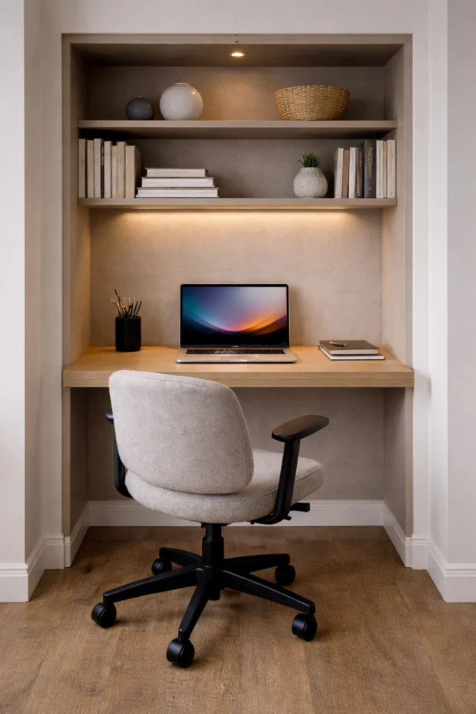 Compact Built-In Wall Niche Desk Idea
