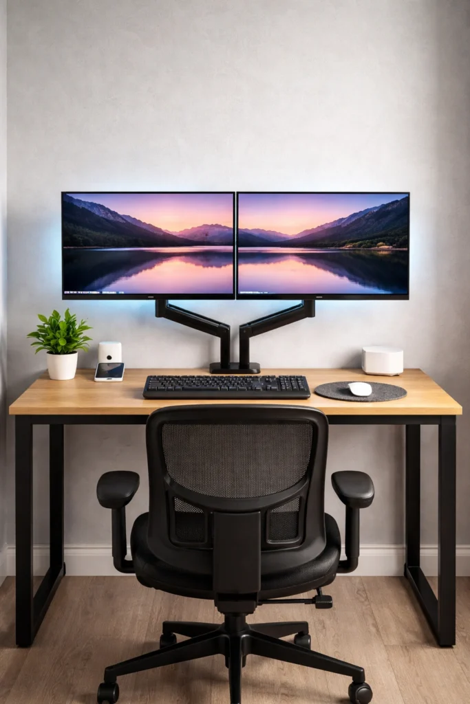 Compact Dual Monitor Small Desk Idea
