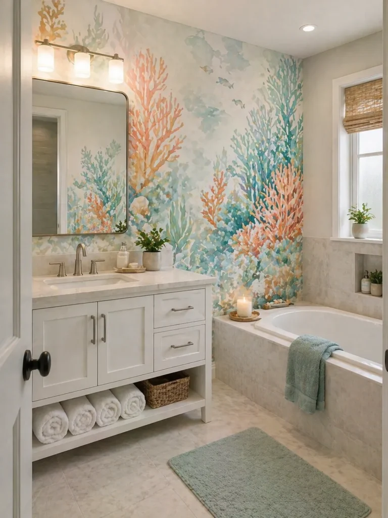 Coral Reef Bathroom Feature Wall Idea