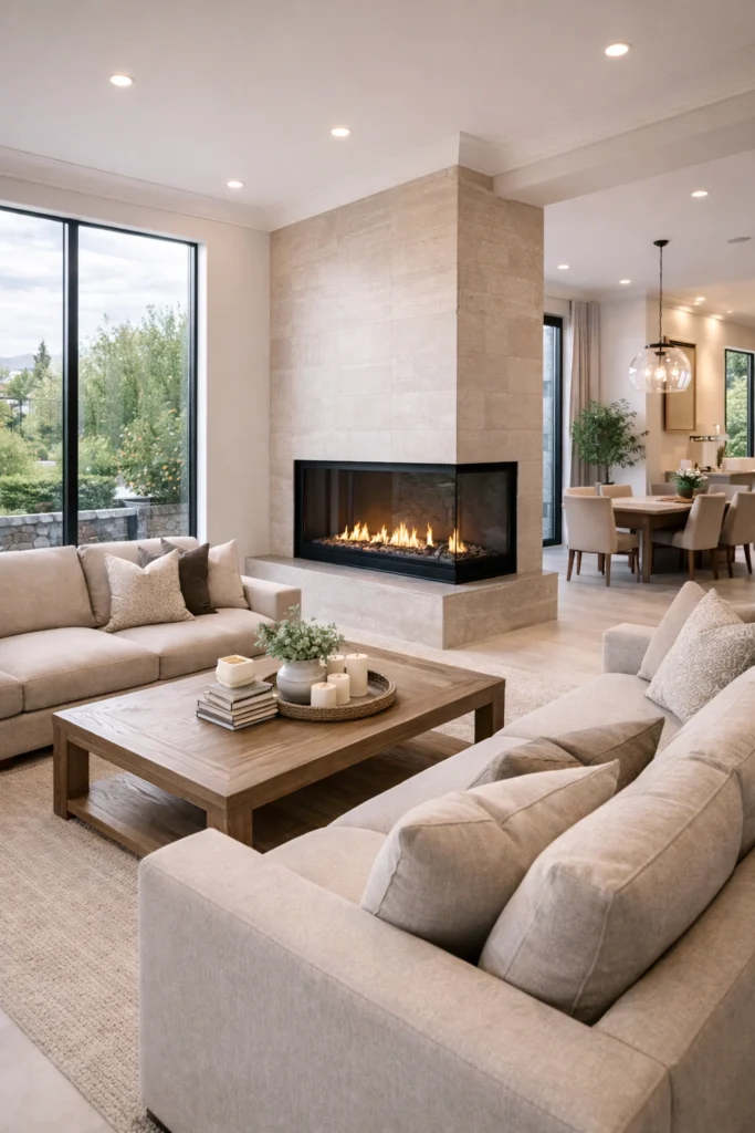 Corner Glass Fireplace Idea