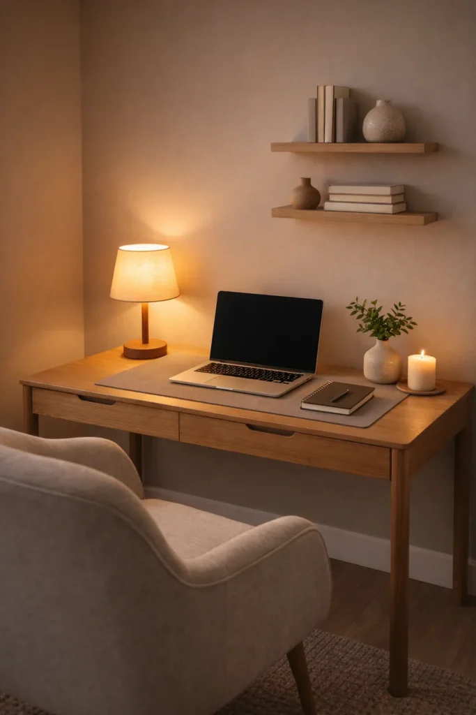 Cozy Evening Desk Setup Idea