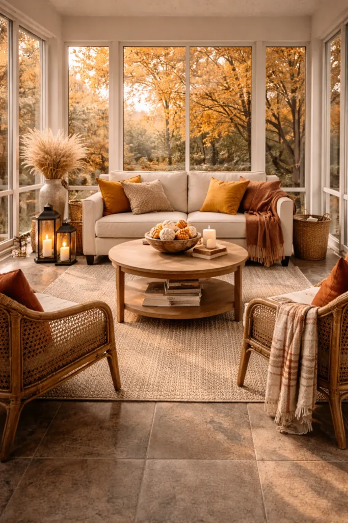Cozy Autumn Sunroom Lounge Idea