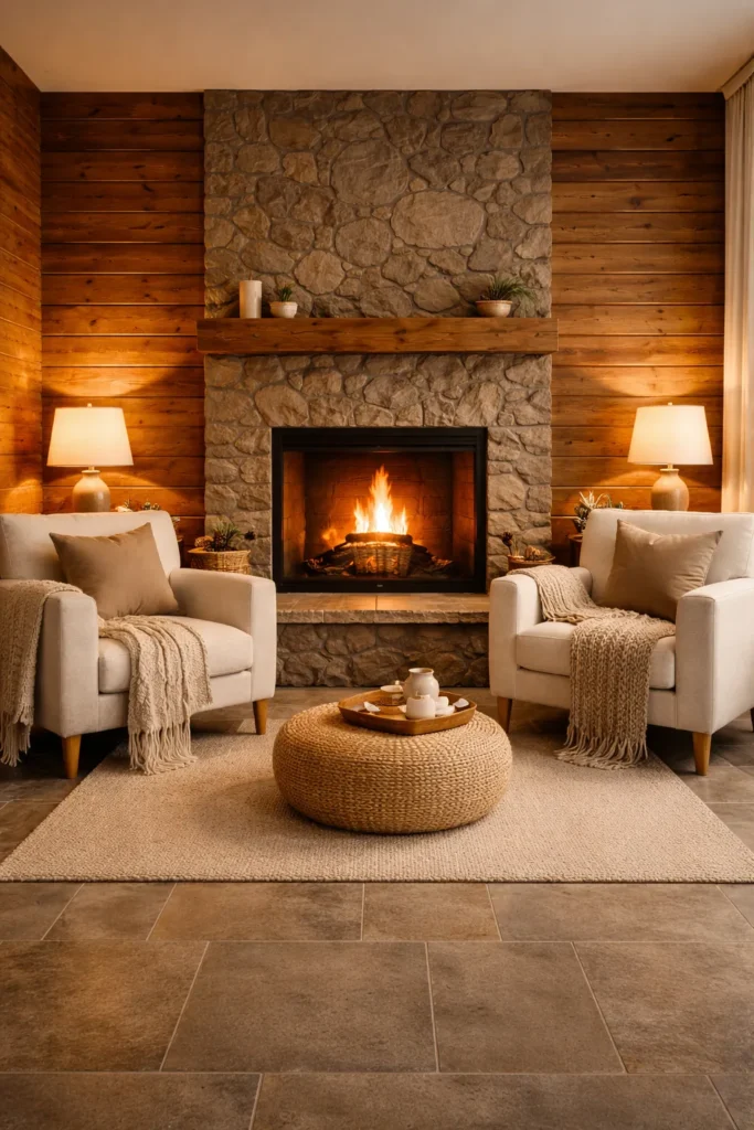 Cozy Cabin Wood Panel Fall Wallpaper Idea
